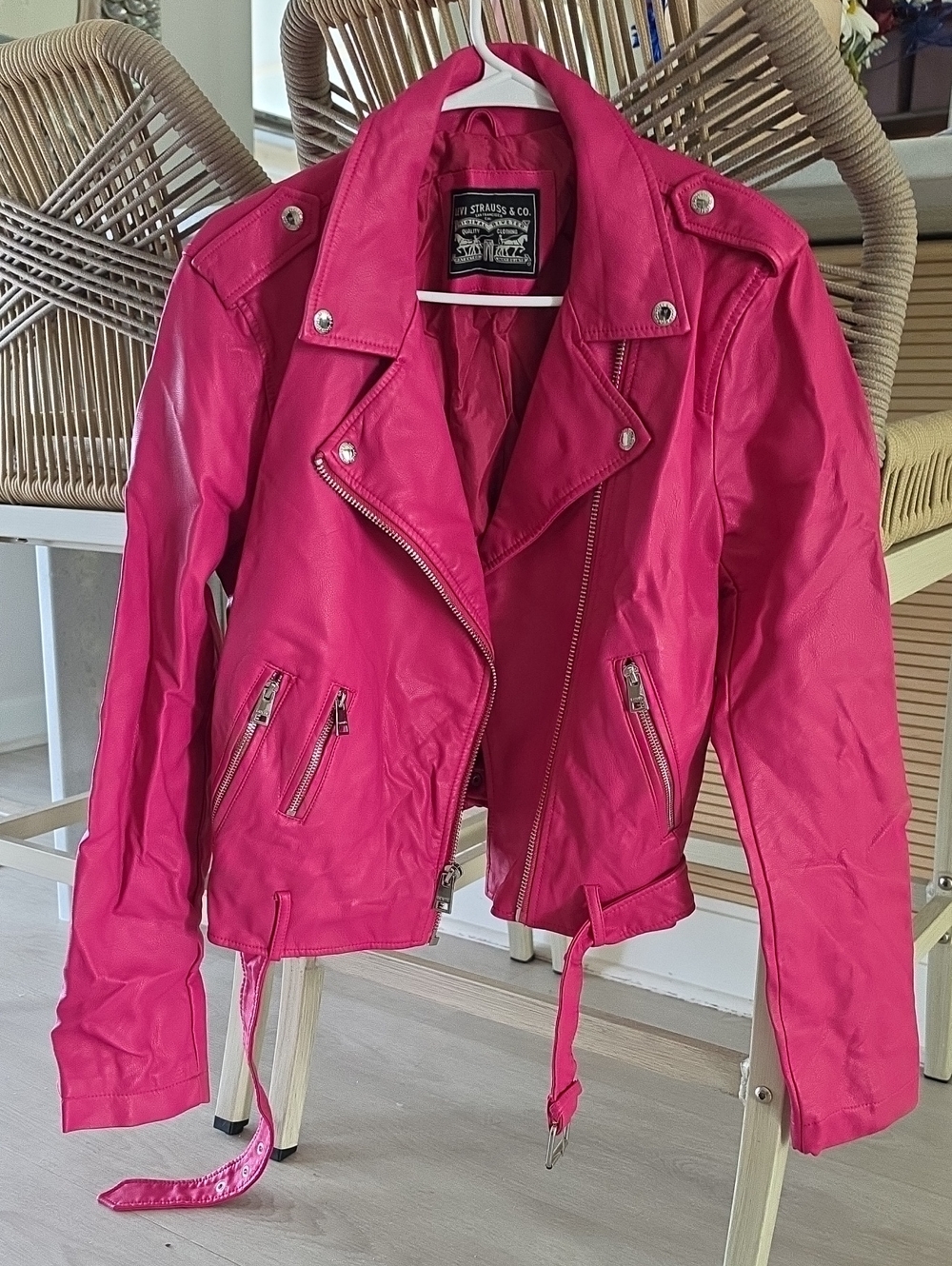 Levi's Women's Bright Pink Faux Leather Biker Jacket